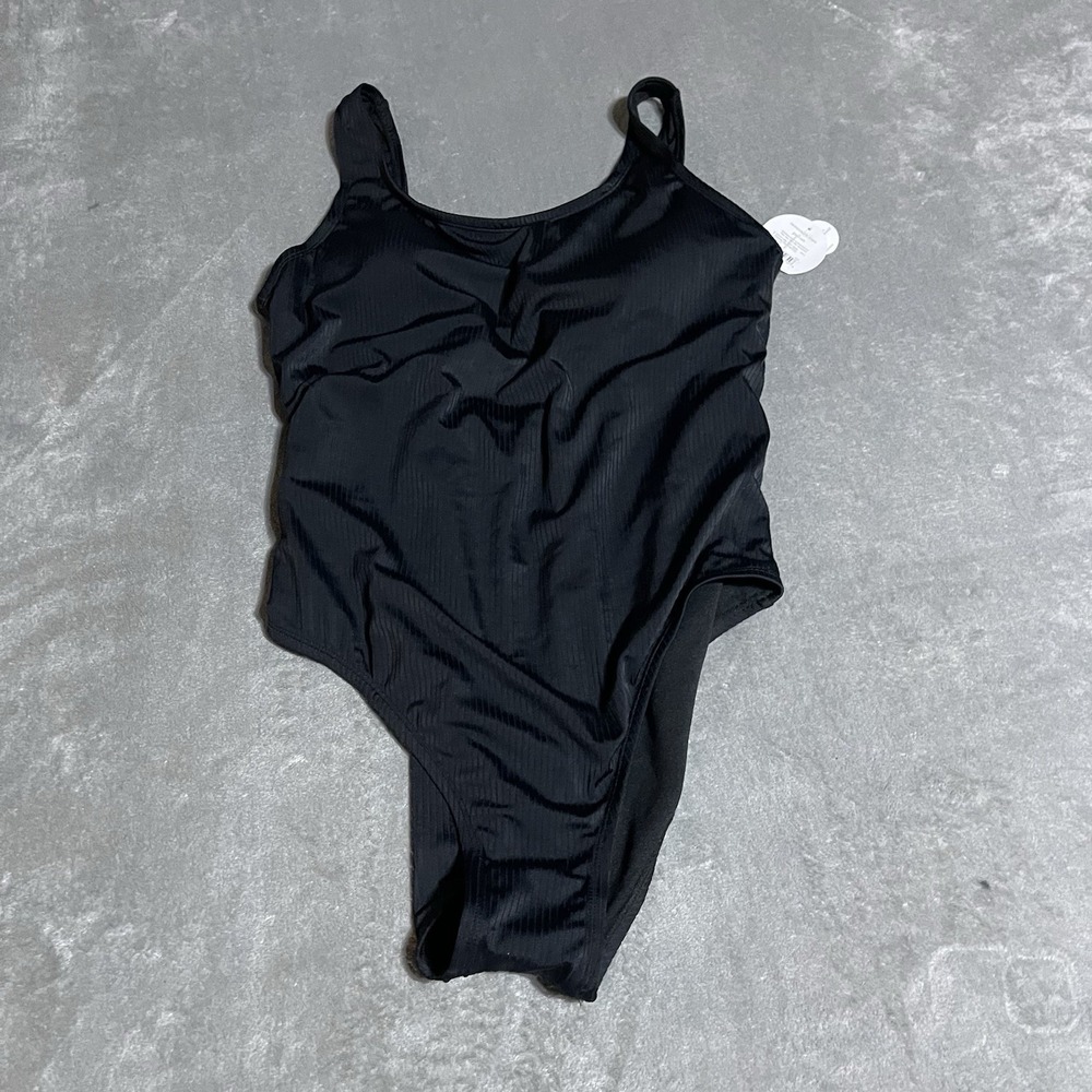 Decree Swimsuit Womens 1X Black Textured‎ One Piece Cheeky Ribbed